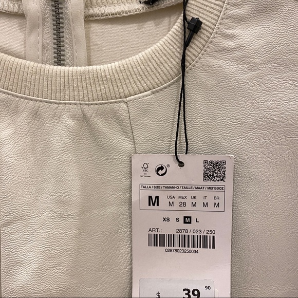 Zara white/off white faux leather long sleeve top - Picture 2 of 5